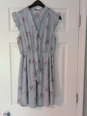 Monteau Light Blue Floral Tie-Front Mini Dress